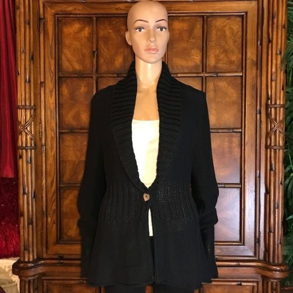 Calvin Klein Cotton Blend Shawl Collar Cardigan w/Rib Detail - Picture 1 of 12